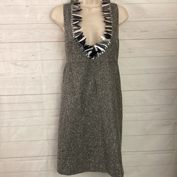 Anna Sui Sz XL Gray Tweed Halter Style Sleeveless Mini Dress Sequin neckline - Picture 4 of 11